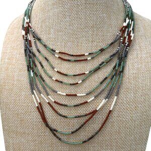 Southwestern Seed Bead Necklace With Leather Adjustable Cord Boho Cowgirl